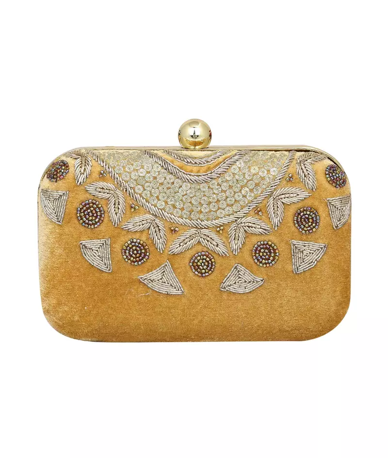 MaFs Women's Sequence Box Clutch for Wedding and Parties, Gold