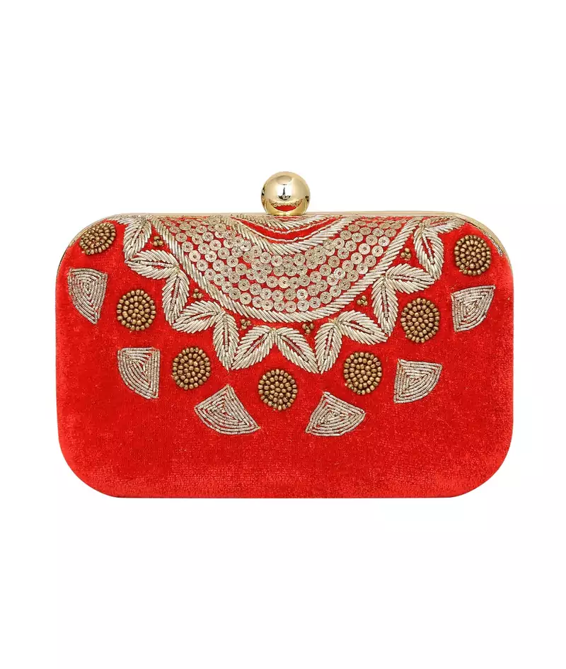 MaFs Women's Sequence Box Clutch for Wedding and Parties, Red