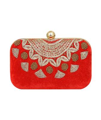 MaFs Women's Sequence Box Clutch for Wedding and Parties, Red 1