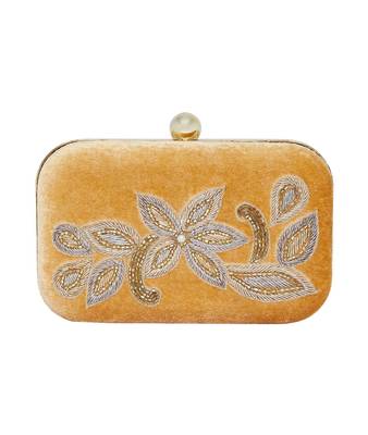 MaFs Women's Sequence Box Clutch for Wedding and Parties, Golden Color 1