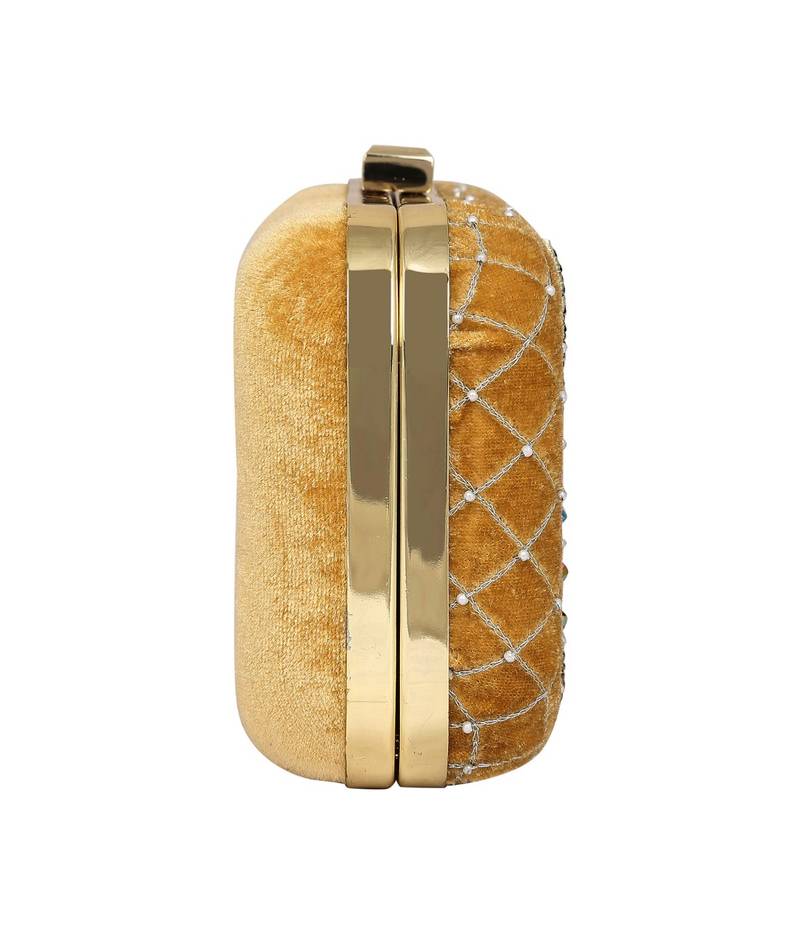 MaFs Women's Sequence Box Clutch for Wedding and Parties, Gold