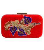 MaFs Women's Hand Embroidered/Zari Zardozi work Box Clutch Bag For Bridal, Casual, Party, Wedding || Red
