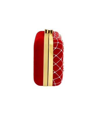 MaFs Women's Hand Embroidered/Zari Zardozi work Box Clutch Bag For Bridal, Casual, Party, Wedding || Red 3