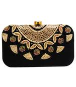 MaFs Women's Hand Embroidered/Zari Zardozi work Box Clutch Bag For Bridal, Casual, Party, Wedding || Black