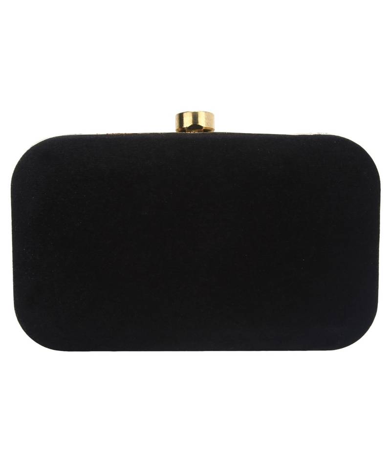 MaFs Women's Hand Embroidered/Zari Zardozi work Box Clutch Bag For Bridal, Casual, Party, Wedding || Black