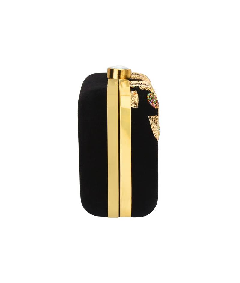 MaFs Women's Hand Embroidered/Zari Zardozi work Box Clutch Bag For Bridal, Casual, Party, Wedding || Black