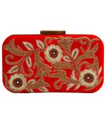 MaFs Women's Hand Embroidered/Zari Zardozi work Box Clutch Bag For Bridal, Casual, Party, Wedding || Red