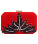 MaFs Women's Hand Embroidered/Zari Zardozi work Box Clutch Bag For Bridal, Casual, Party, Wedding || Red