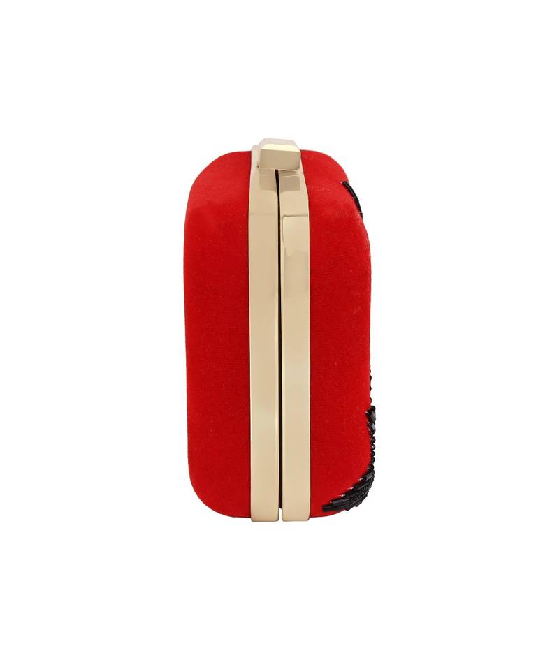 MaFs Women's Hand Embroidered/Zari Zardozi work Box Clutch Bag For Bridal, Casual, Party, Wedding || Red