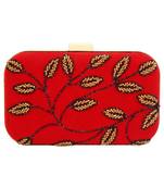 MaFs Women's Hand Embroidered/Zari Zardozi work Box Clutch Bag For Bridal, Casual, Party, Wedding || Red