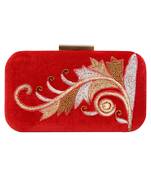 MaFs Women's Hand Embroidered/Zari Zardozi work Box Clutch Bag For Bridal, Casual, Party, Wedding || Red