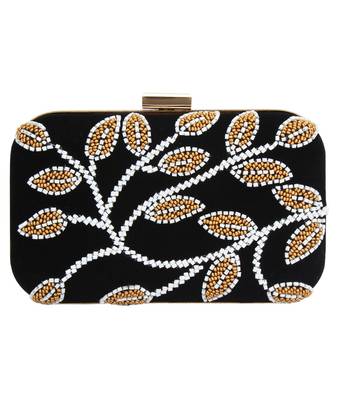 MaFs Women's Hand Embroidered/Zari Zardozi work Box Clutch Bag For Bridal, Casual, Party, Wedding || Black 1