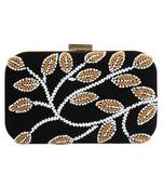 MaFs Women's Hand Embroidered/Zari Zardozi work Box Clutch Bag For Bridal, Casual, Party, Wedding || Black