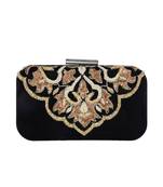 MaFs Women's Hand Embroidered/Zari Zardozi work Box Clutch Bag For Bridal, Casual, Party, Wedding || Black
