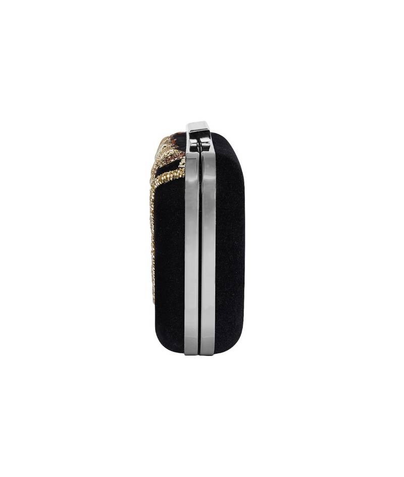 MaFs Women's Hand Embroidered/Zari Zardozi work Box Clutch Bag For Bridal, Casual, Party, Wedding || Black