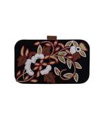 MaFs Women's Hand Embroidered/Zari Zardozi work Box Clutch Bag For Bridal, Casual, Party, Wedding || Black