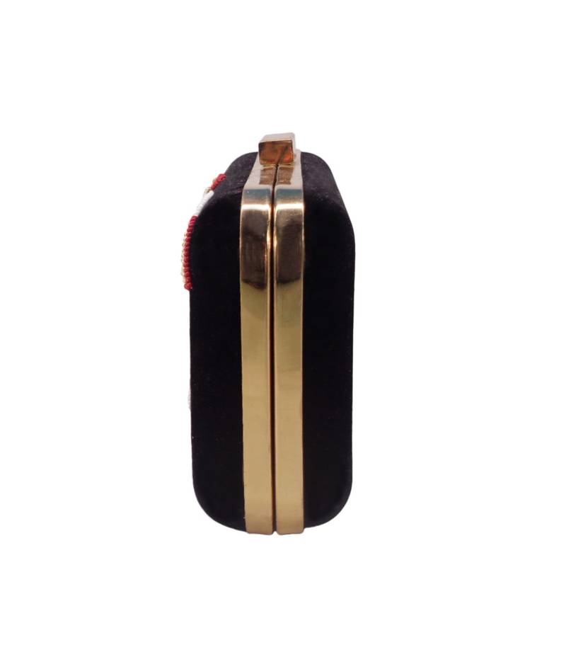 MaFs Women's Hand Embroidered/Zari Zardozi work Box Clutch Bag For Bridal, Casual, Party, Wedding || Black