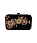 MaFs Women's Hand Embroidered/Zari Zardozi work Box Clutch Bag For Bridal, Casual, Party, Wedding || Black