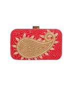 MaFs Women's Hand Embroidered/Zari Zardozi work Box Clutch Bag For Bridal, Casual, Party, Wedding || Red