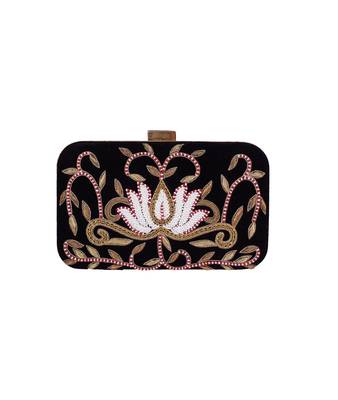 MaFs Women's Hand Embroidered/Zari Zardozi work Box Clutch Bag For Bridal, Casual, Party, Wedding || Red 1