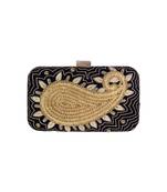 MaFs Women's Hand Embroidered/Zari Zardozi work Box Clutch Bag For Bridal, Casual, Party, Wedding || Black