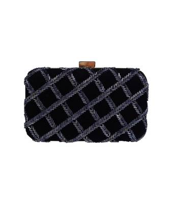 MaFs Women's Hand Embroidered/Zari Zardozi work Box Clutch Bag For Bridal, Casual, Party, Wedding || Black 1