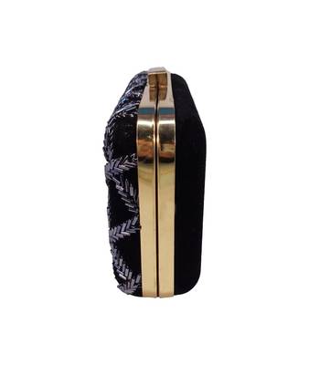 MaFs Women's Hand Embroidered/Zari Zardozi work Box Clutch Bag For Bridal, Casual, Party, Wedding || Black 3