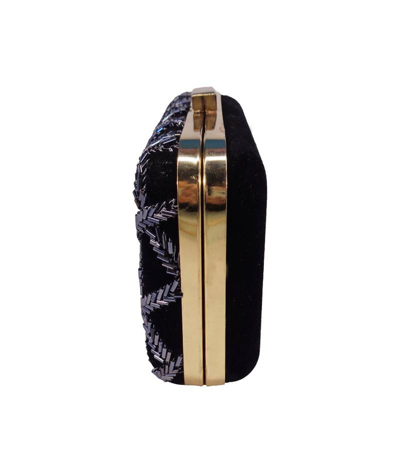 MaFs Women's Hand Embroidered/Zari Zardozi work Box Clutch Bag For Bridal, Casual, Party, Wedding || Black