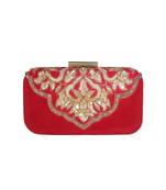 MaFs Women's Hand Embroidered/Zari Zardozi work Box Clutch Bag For Bridal, Casual, Party, Wedding || Red