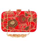 MaFs Women's Hand Embroidered/Zari Zardozi work Box Clutch Bag For Bridal, Casual, Party, Wedding || Red