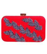 MaFs Women's Hand Embroidered/Zari Zardozi work Box Clutch Bag For Bridal, Casual, Party, Wedding || Red
