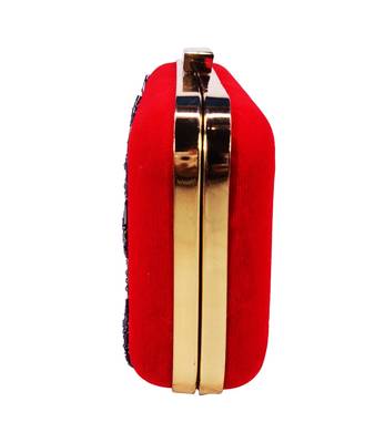 MaFs Women's Hand Embroidered/Zari Zardozi work Box Clutch Bag For Bridal, Casual, Party, Wedding || Red 3