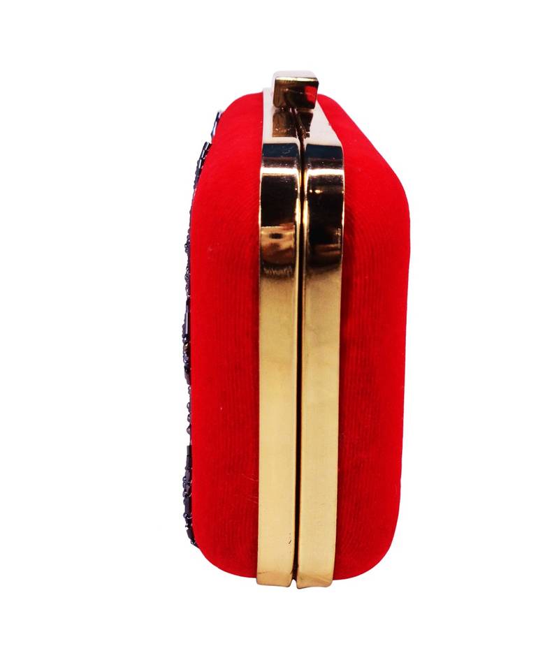 MaFs Women's Hand Embroidered/Zari Zardozi work Box Clutch Bag For Bridal, Casual, Party, Wedding || Red