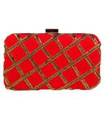 MaFs Women's Hand Embroidered/Zari Zardozi work Box Clutch Bag For Bridal, Casual, Party, Wedding || Red