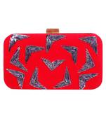 MaFs Women's Hand Embroidered/Zari Zardozi work Box Clutch Bag For Bridal, Casual, Party, Wedding || Red