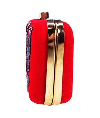 MaFs Women's Hand Embroidered/Zari Zardozi work Box Clutch Bag For Bridal, Casual, Party, Wedding || Red 3
