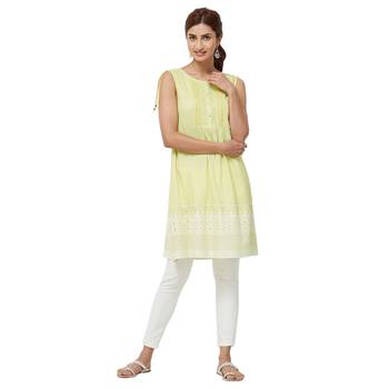 Green embroidered rayon kurti 1