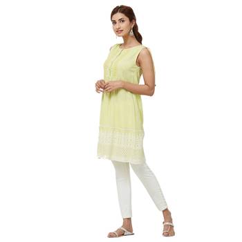 Green embroidered rayon kurti 2