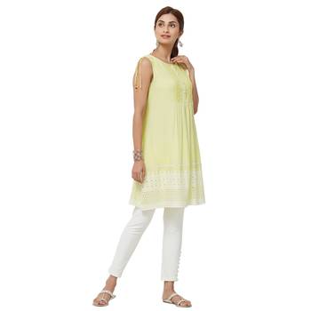 Green embroidered rayon kurti 4