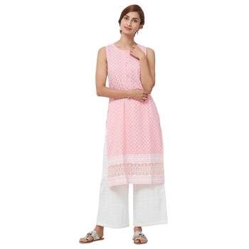 Pink embroidered cotton kurti 1