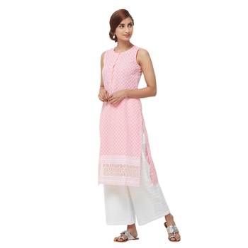Pink embroidered cotton kurti 2