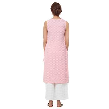 Pink embroidered cotton kurti 3