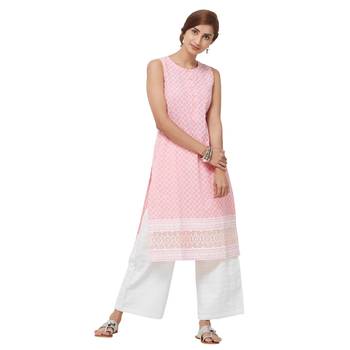 Pink embroidered cotton kurti 4