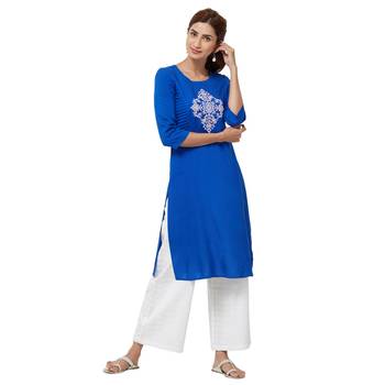 Blue embroidered rayon kurti 1