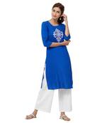 Blue embroidered rayon kurti