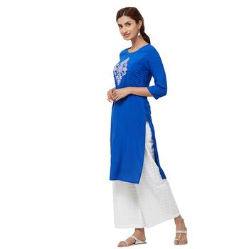 Blue embroidered rayon kurti 2