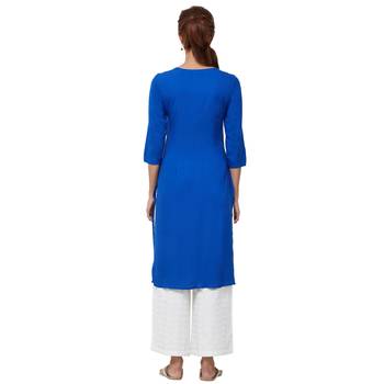 Blue embroidered rayon kurti 3