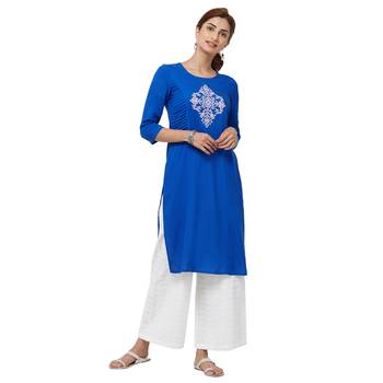 Blue embroidered rayon kurti 4