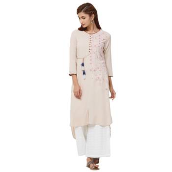 Beige embroidered rayon kurti 1
