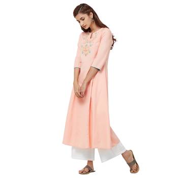 Peach embroidered viscose kurti 3